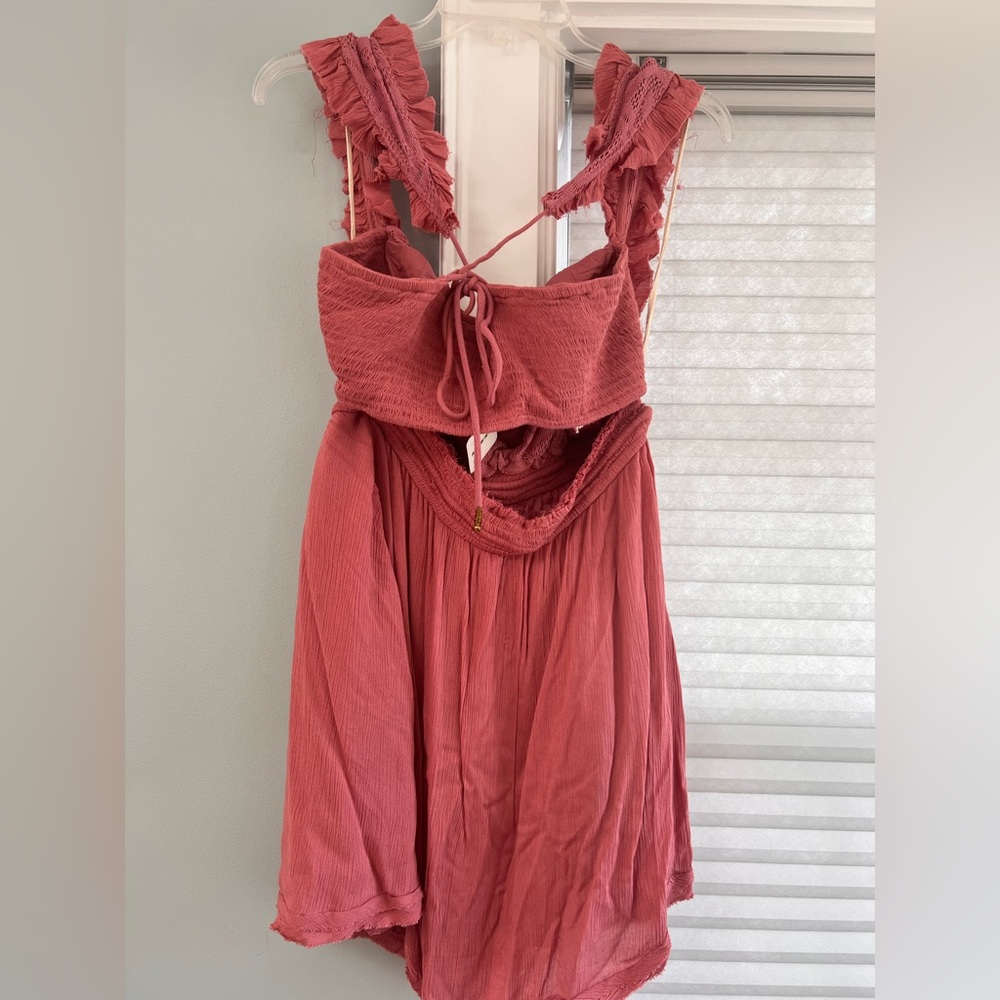 Free People Mauve Boho Lace Open Back Mini Dress - Picture 3 of 5